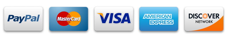 We accept PayPal, MasterCard, Visa, American Express and Discover payment methods